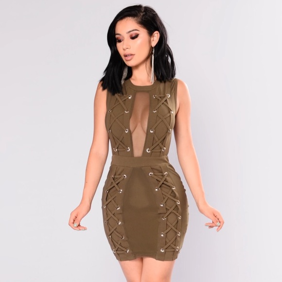 Olive Lace up dress - Picture 1 of 6